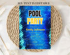 Blue Neon Pool  birthday Party Invitation