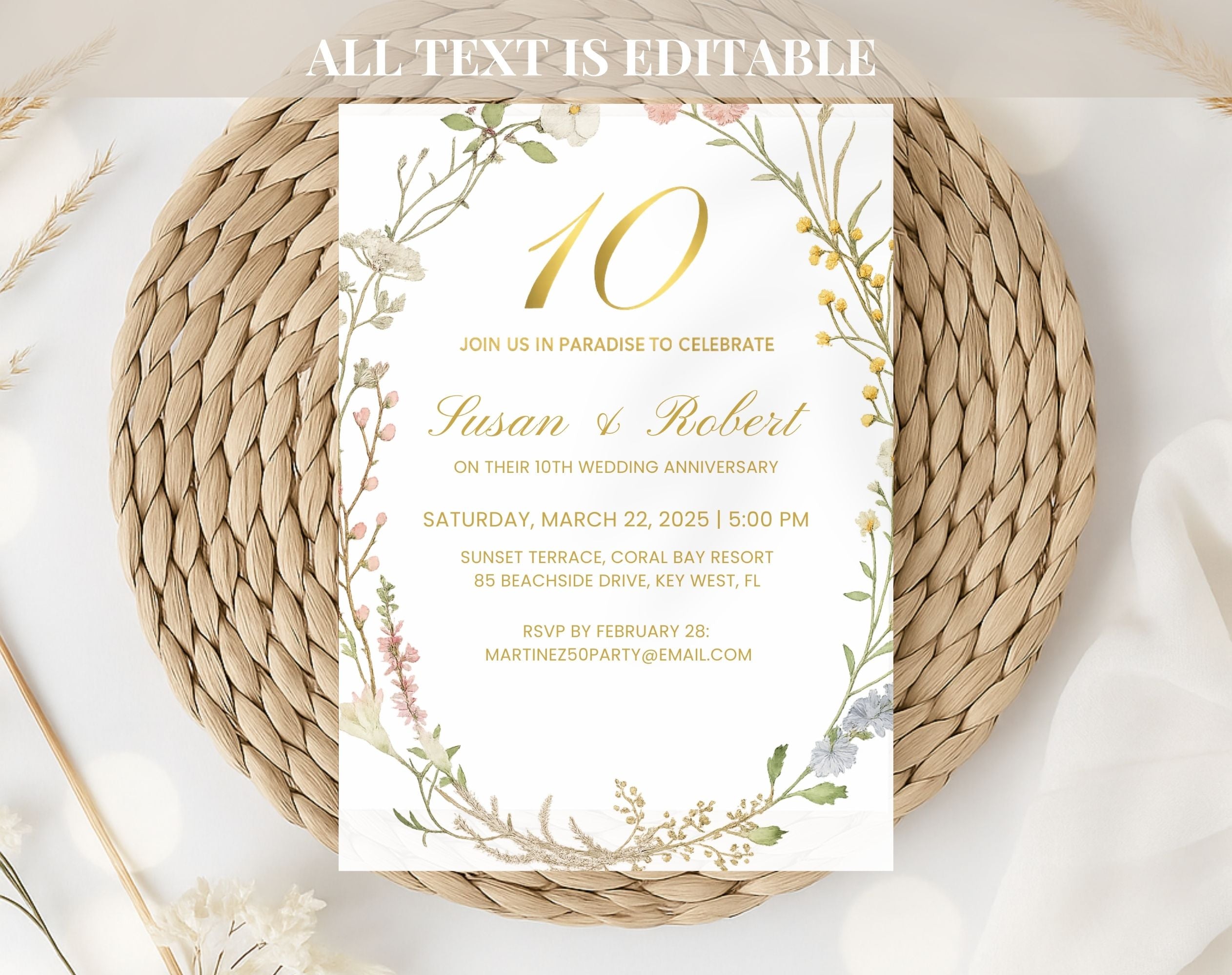 Elegant 10th Wedding Anniversary Invitation