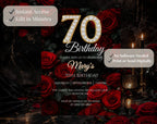 Luxury Red Rose 70th Birthday Invitation