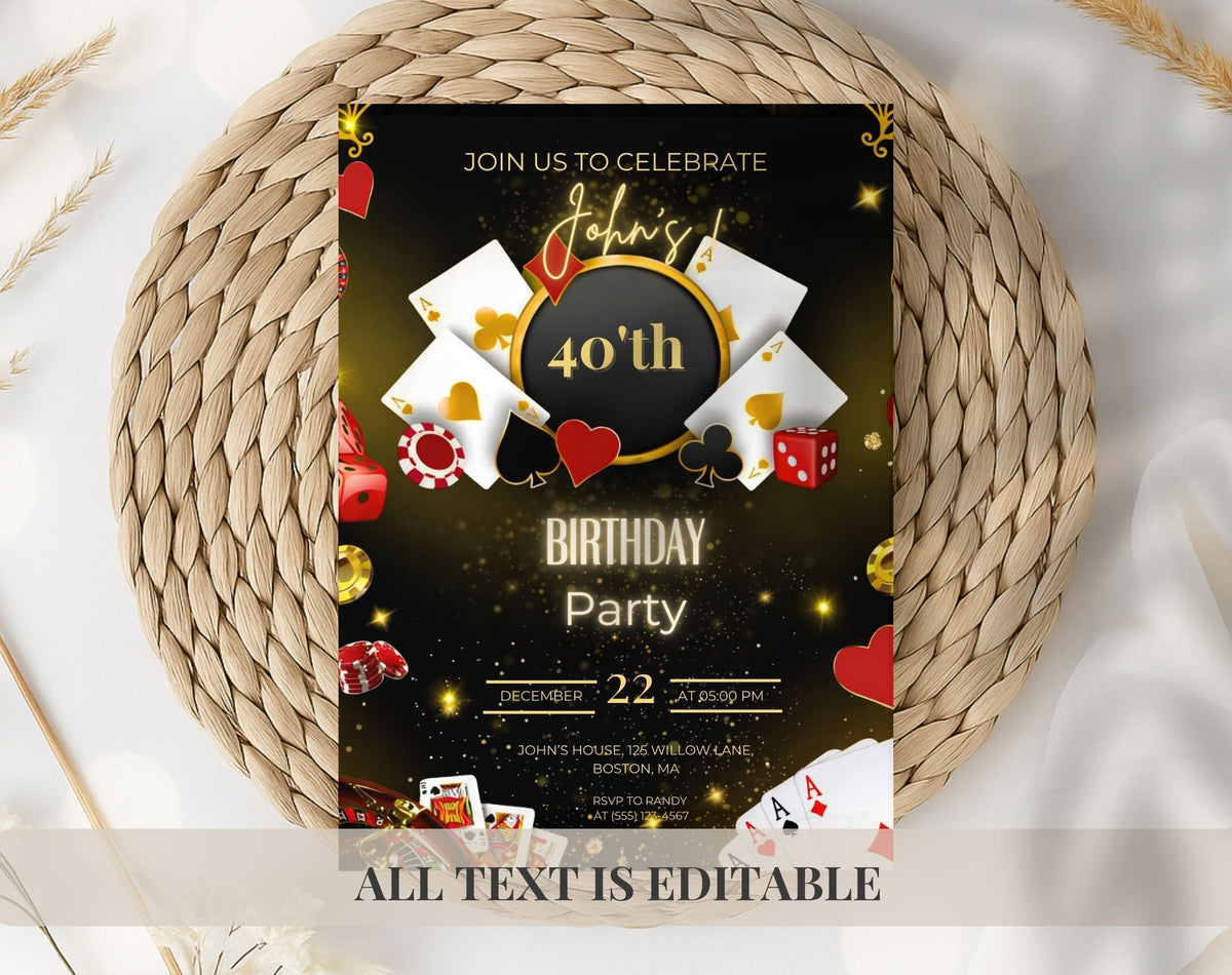 Casino 40th Birthday Invitation