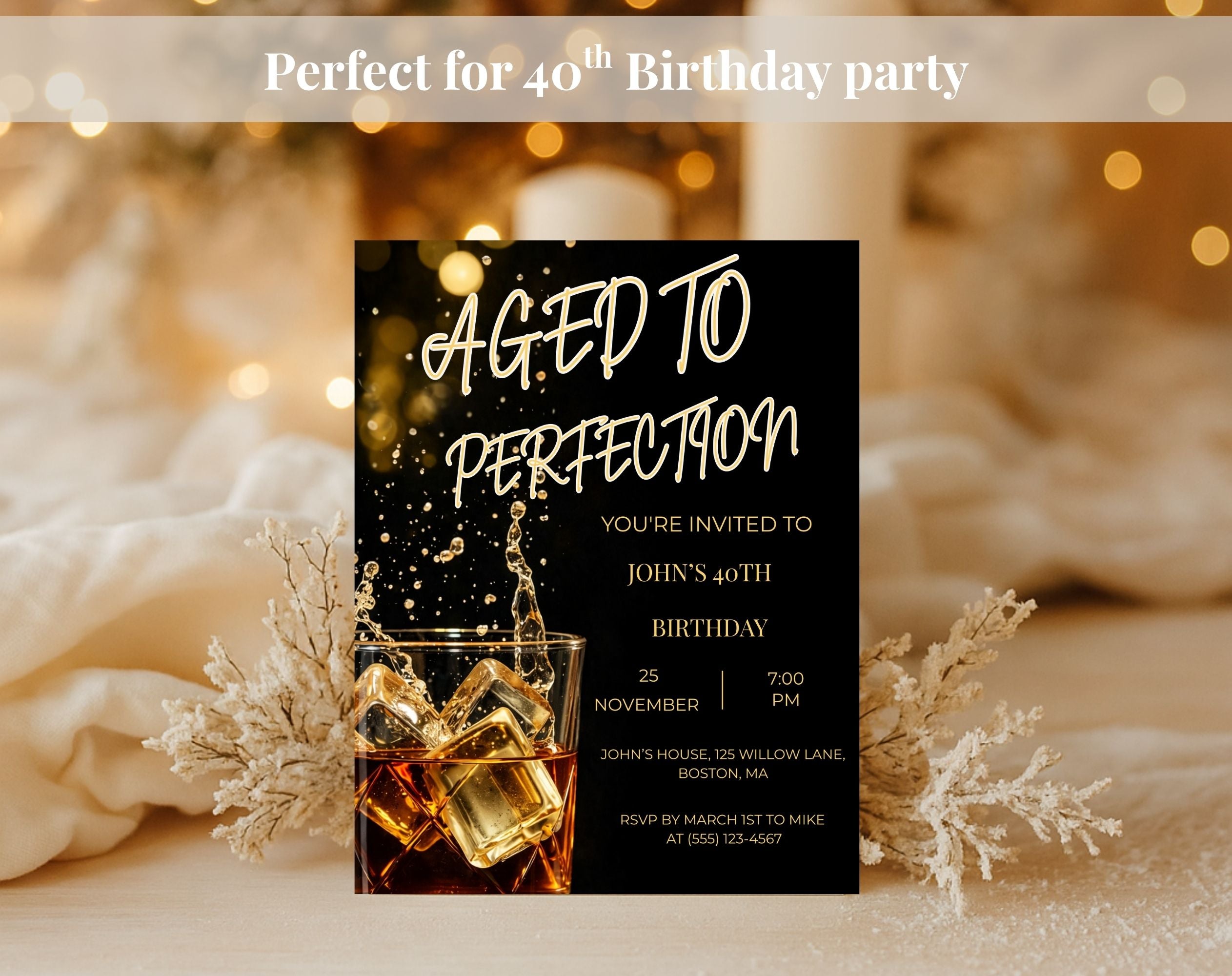 40th Whiskey Birthday Invitation