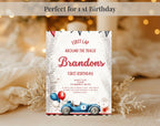 Red Blue Race Car First Birthday Invitation