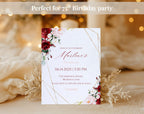 Burgundy Floral 75th Birthday Invitation