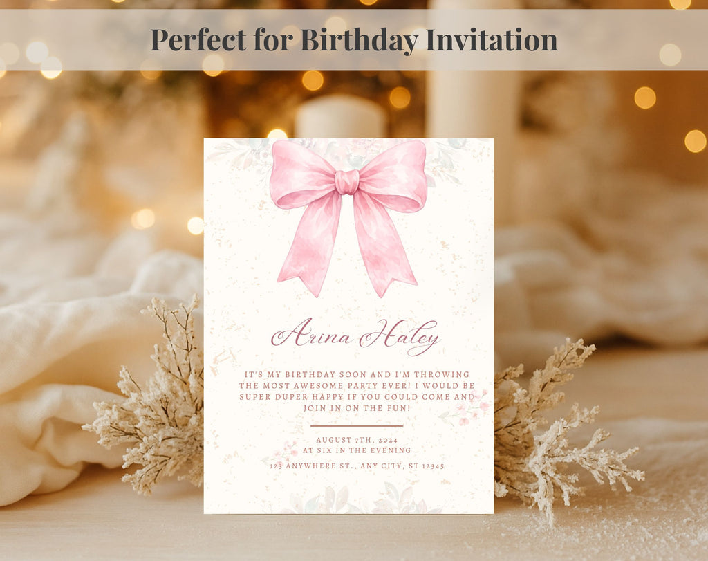 Pink Bow Birthday Invitation