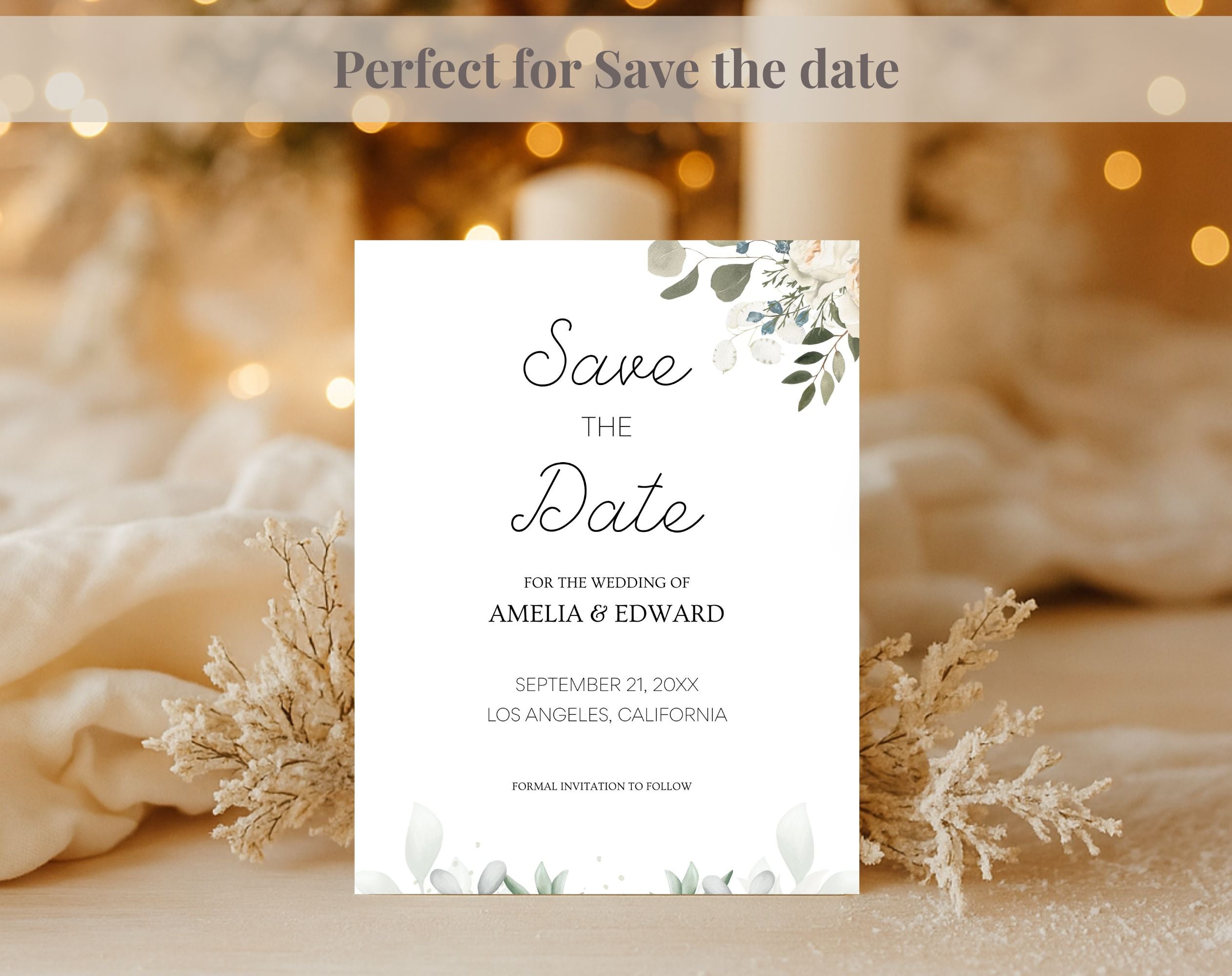 Minimal Save the Date Beige Green Wedding Invitation
