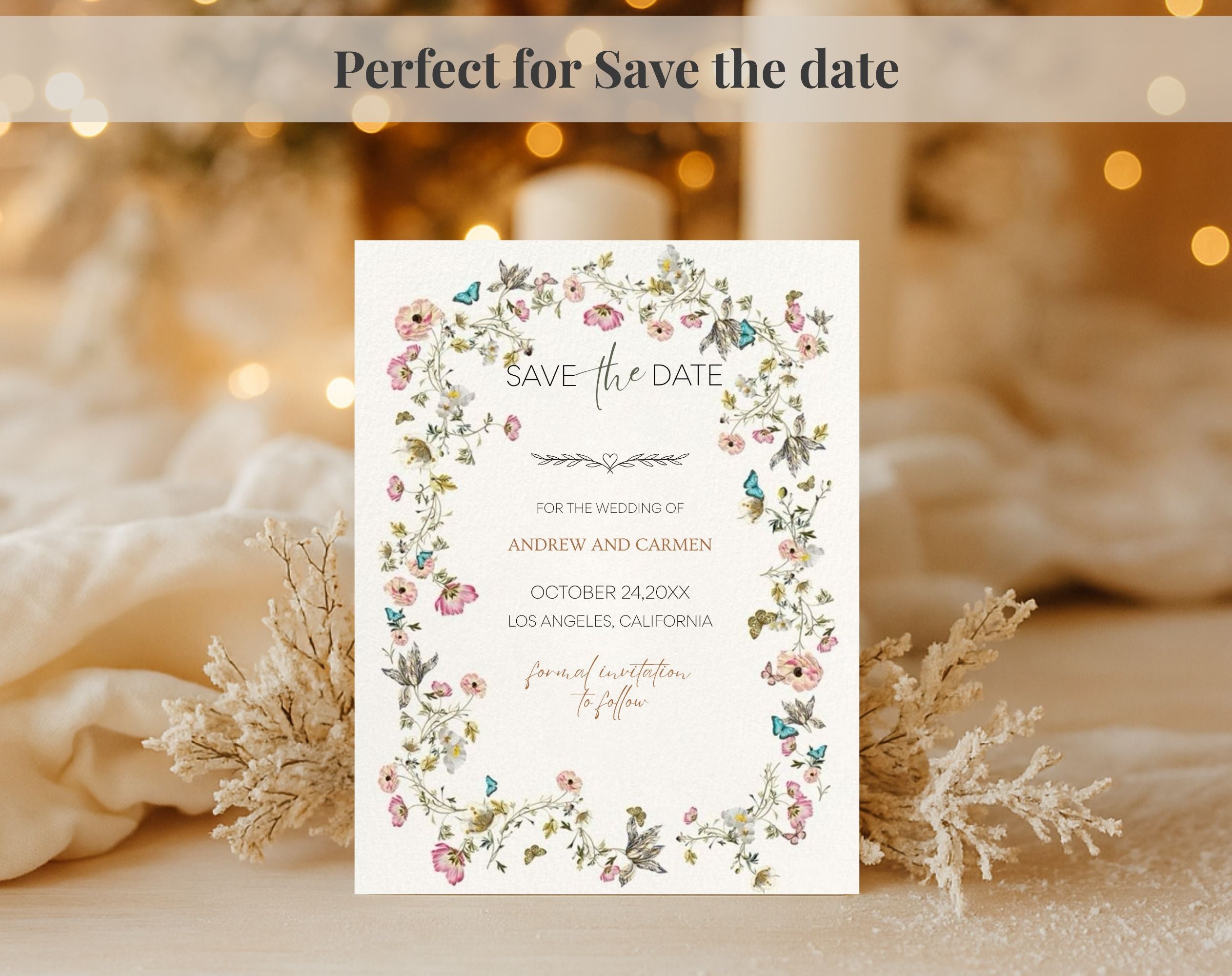 Beige Floral save the date Wedding Invitation