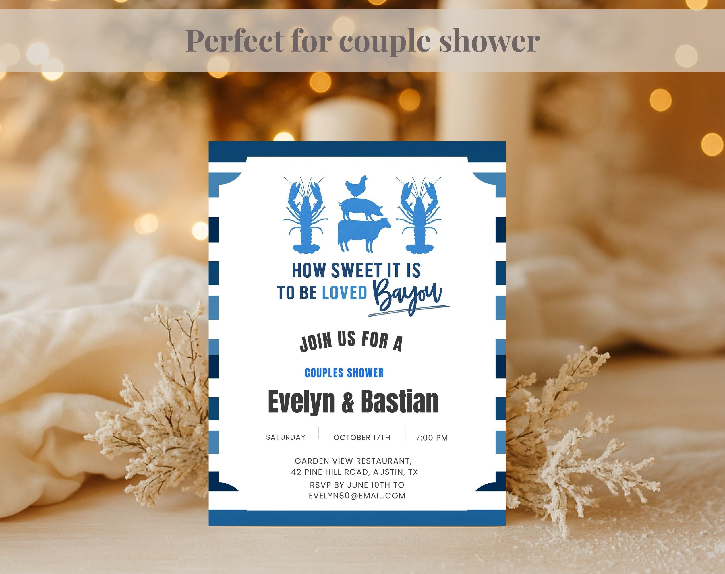Blue and White Bayou Couples Shower Invitation