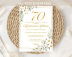 White Gold Floral 70th Wedding Anniversary Invitation