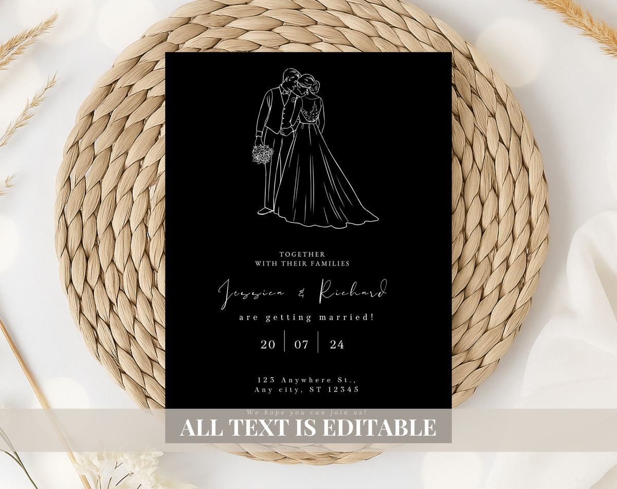 Elegant Black Wedding Invitation Template
