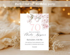 White Elegant Pink Cherry Blossom 70th Birthday Invitation