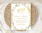 69th gold floral Wedding Anniversary Invitation