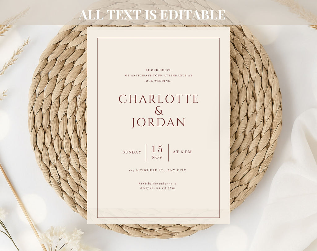 Beige Minimalist Wedding Invitation