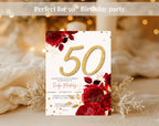 Red Rose Gold 50th Birthday Invitation