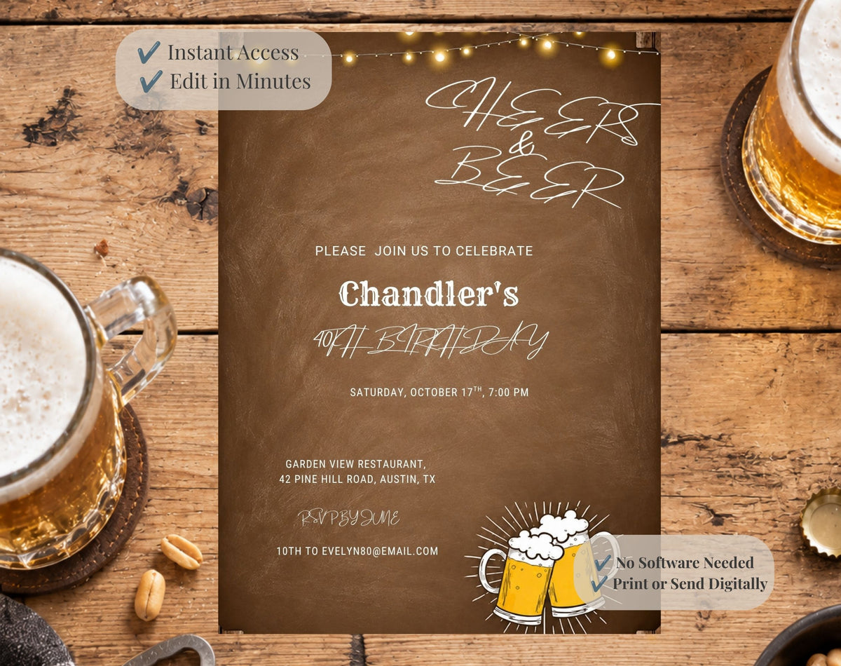 Cheers & Beers 40th Birthday Invitation
