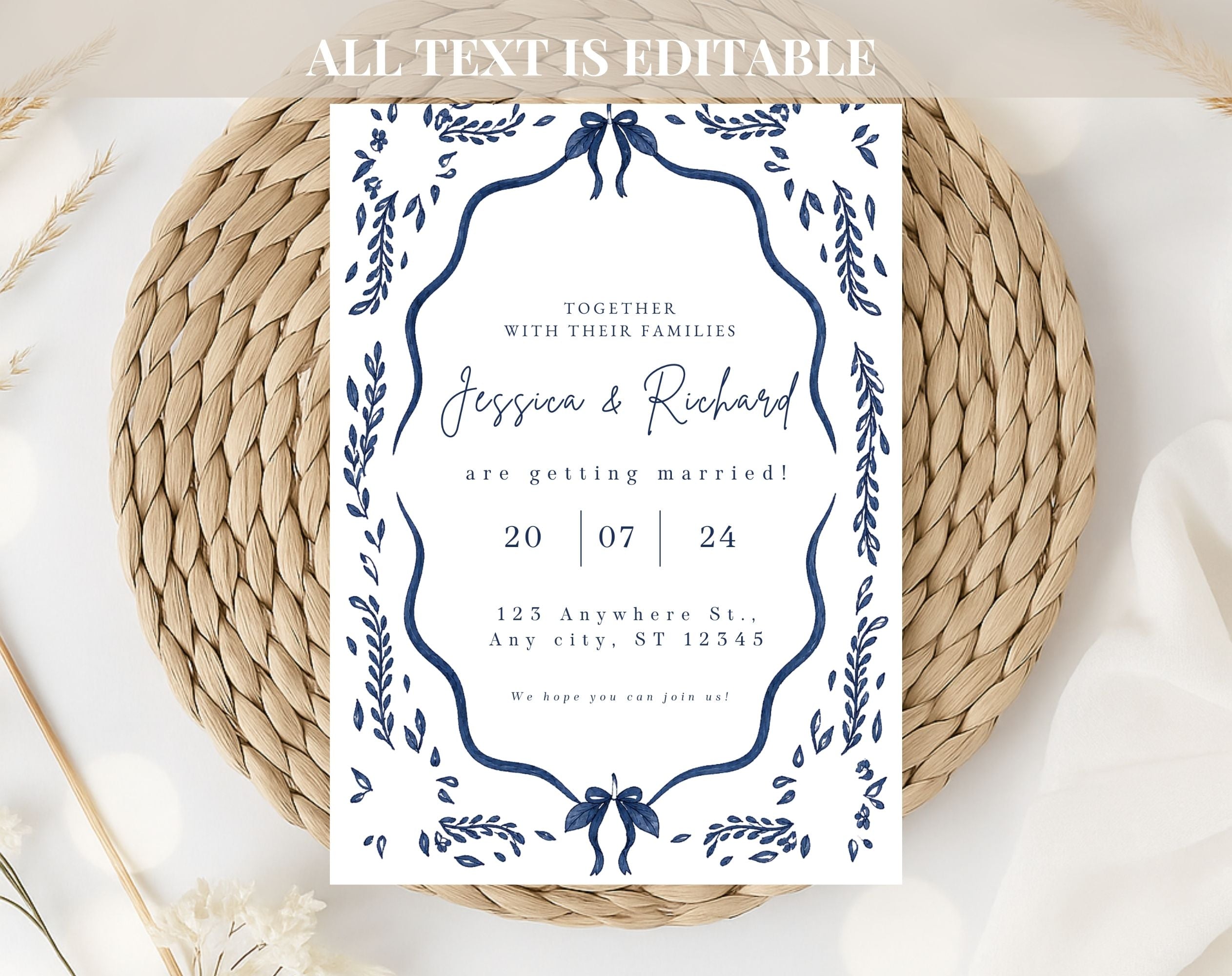 Blue Mediterranean Wedding Invitation