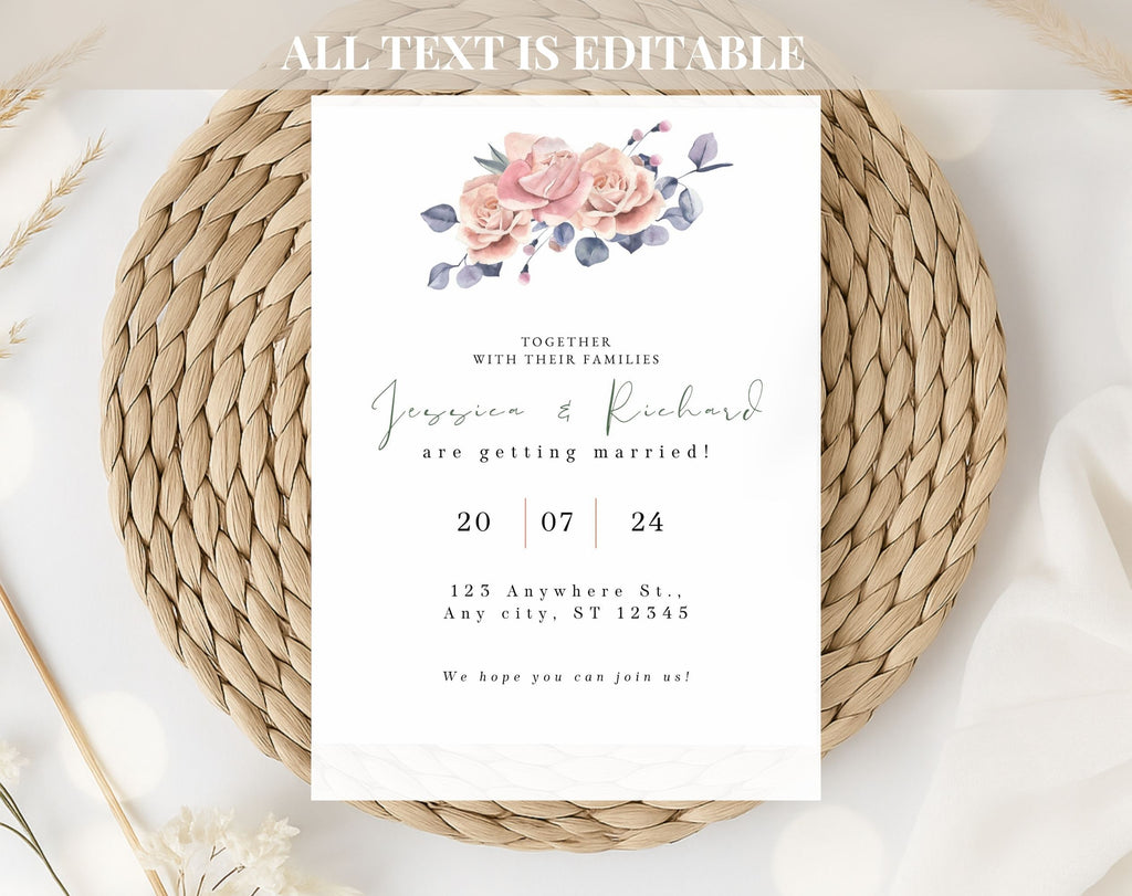 Blush Pink Floral Wedding Invitation