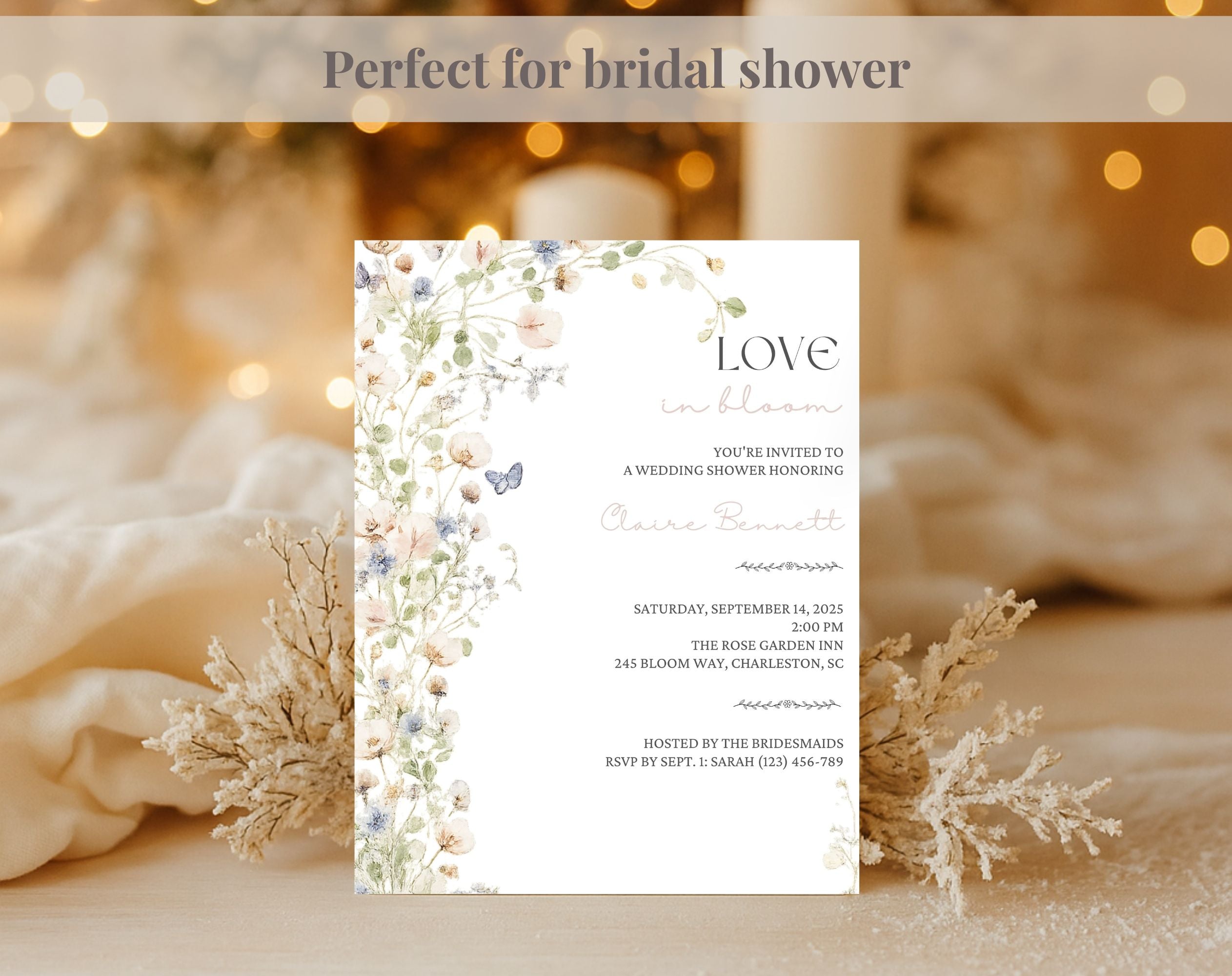 Neutral Floral  Love in Bloom Bridal Shower Invitation