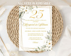 White Gold Floral 25th Wedding Anniversary Invitation
