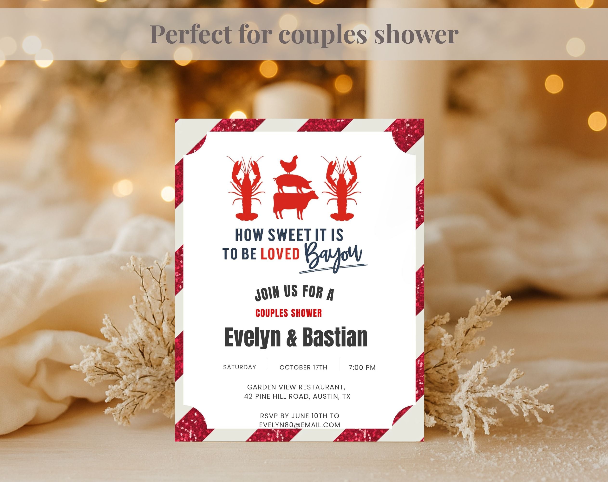 Red and White Bayou Couples Shower Invitation
