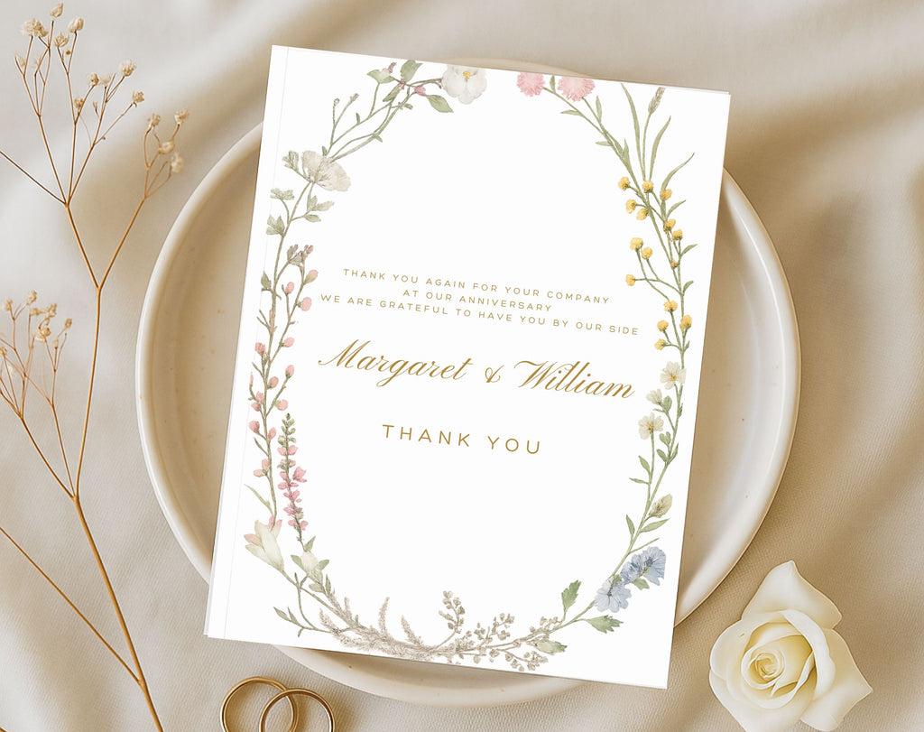 White Floral 50th Anniversary Thank you card