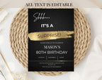 80th gold black birthday party invitation