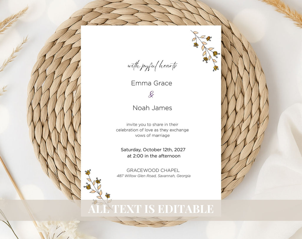 Elegant Orange Floral Wedding Invitation