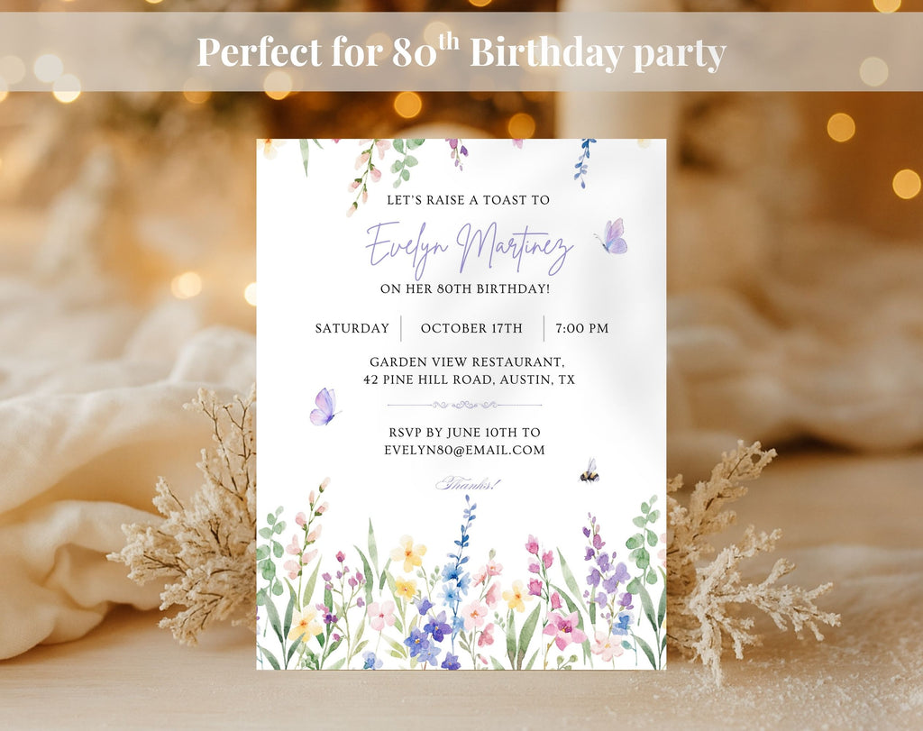 Floral 80th Birthday Invitation