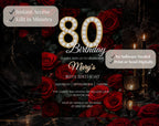 Luxury Red Rose 80th Birthday Invitation