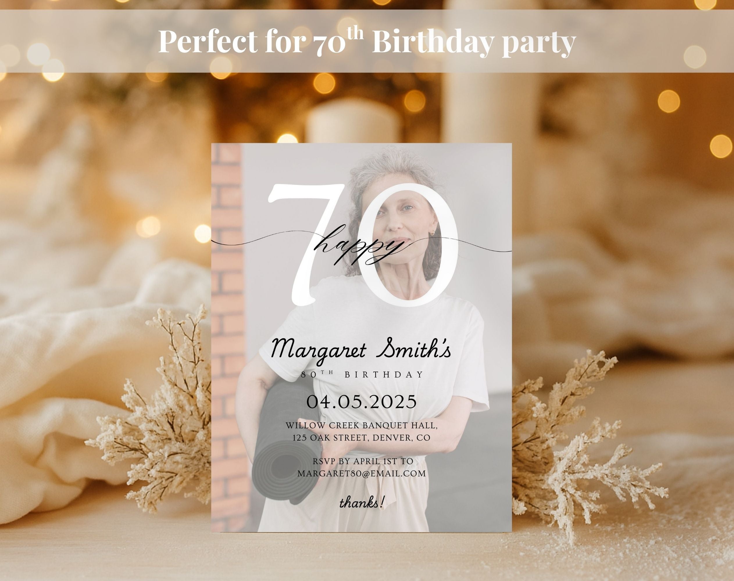 Photo Beige Minimalist 70th Birthday Invitation
