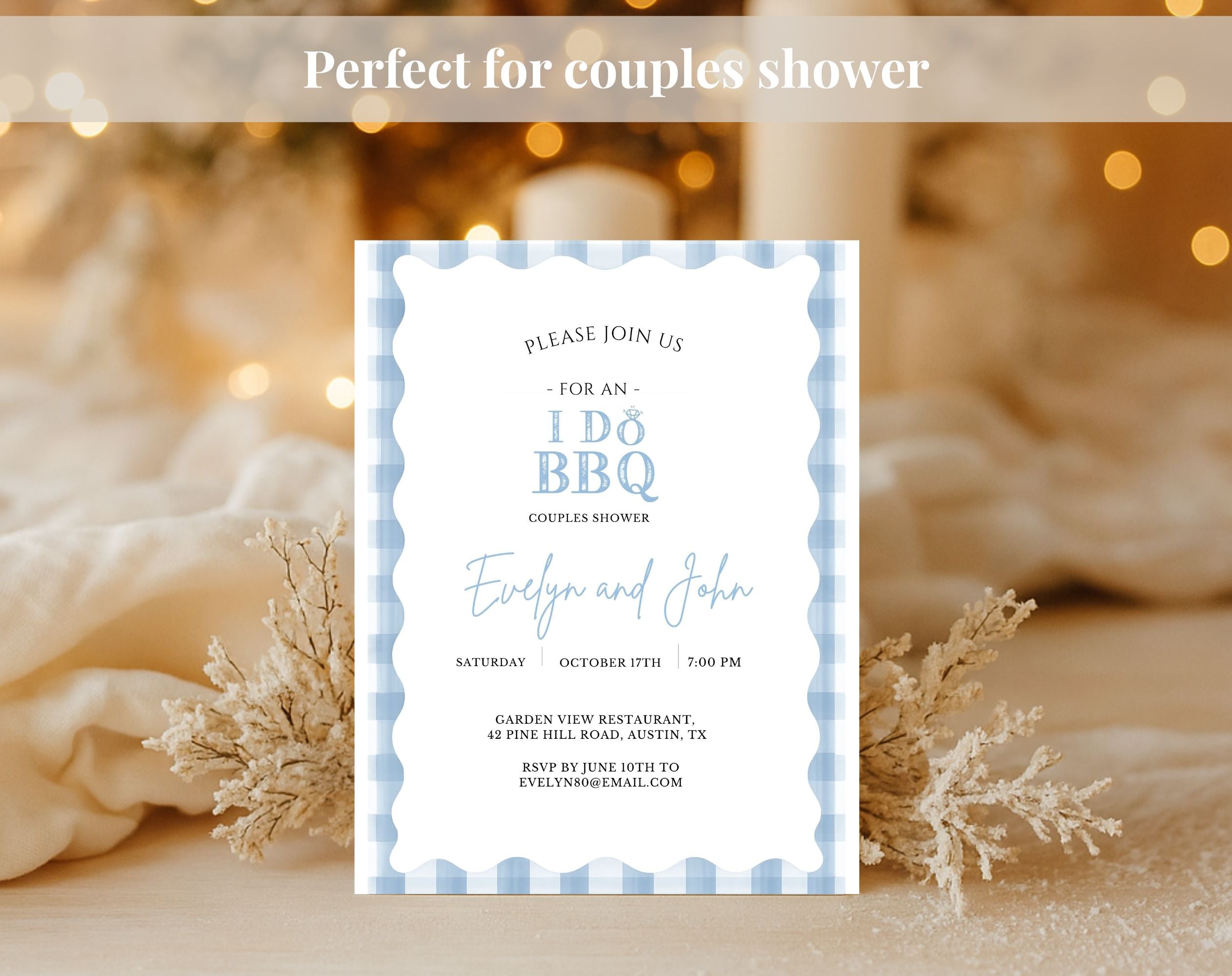 Blue and White I Do BBQ Invitation