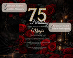 Luxury Red Rose 75th Birthday Invitation