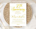 Golden 25th  Wedding Anniversary Invite White Gold