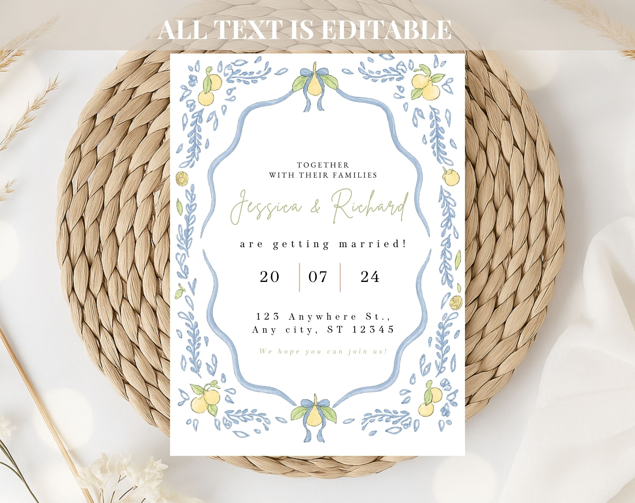 Mediterranean Lemon Wedding Invitation