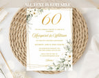 White Gold Floral 60th Wedding Anniversary Invitation