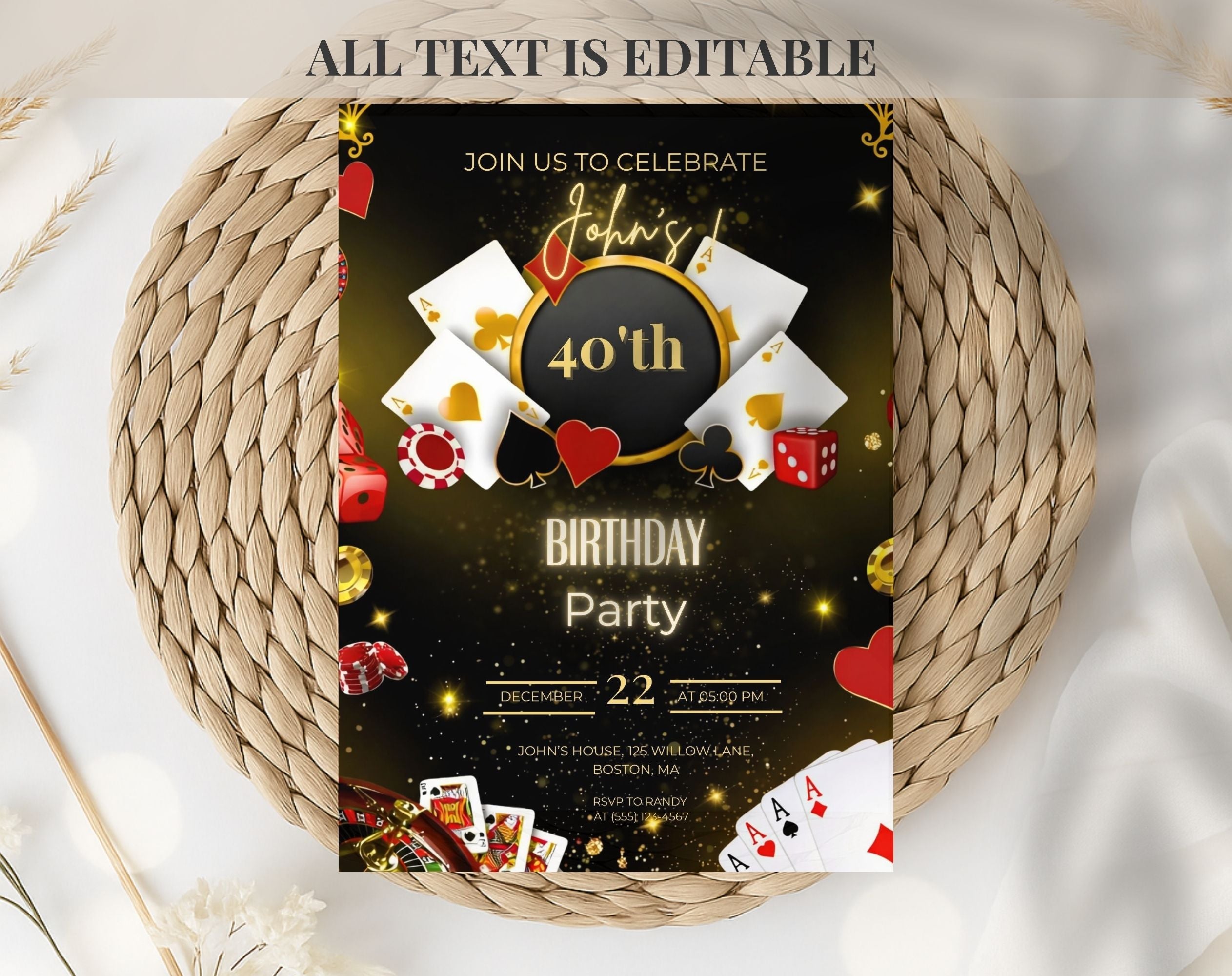Casino 40th Birthday Invitation