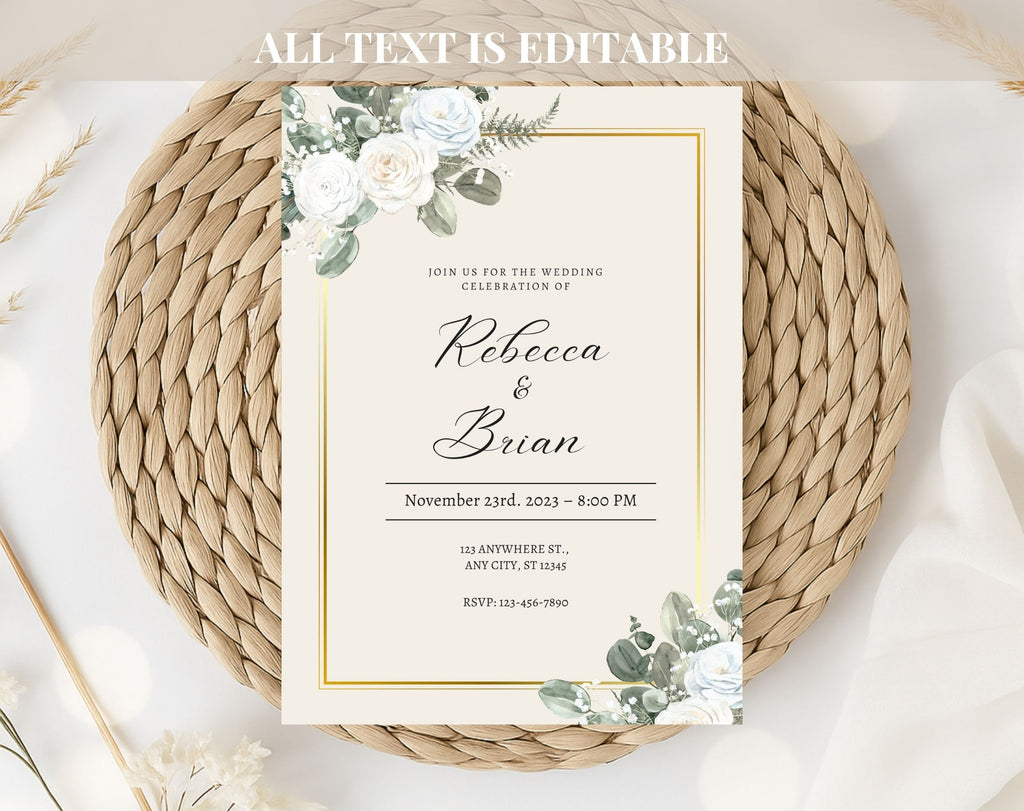 Elegant Green Floral Wedding Invitation