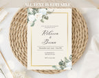 Elegant Green Floral Wedding Invitation