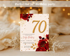Elegant Red Rose 70th Birthday Invitation