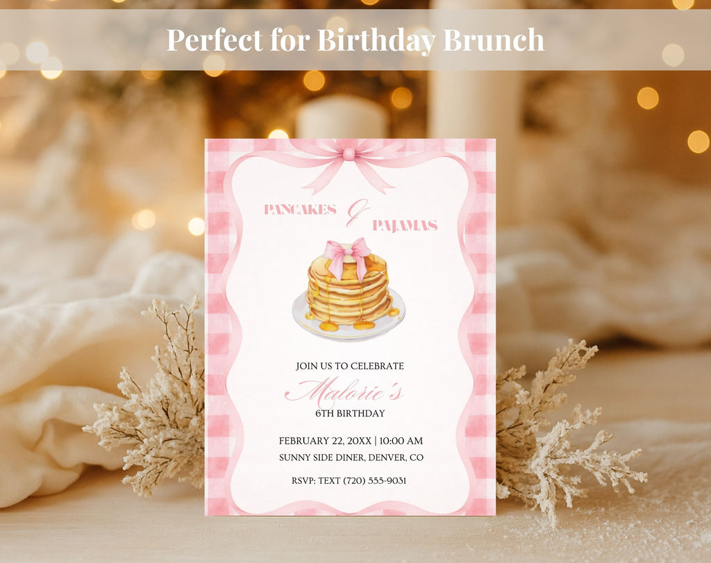 Pink Pancakes and Pajamas 6th Birthday Invitation