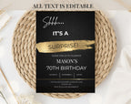 70th gold black birthday party invitation