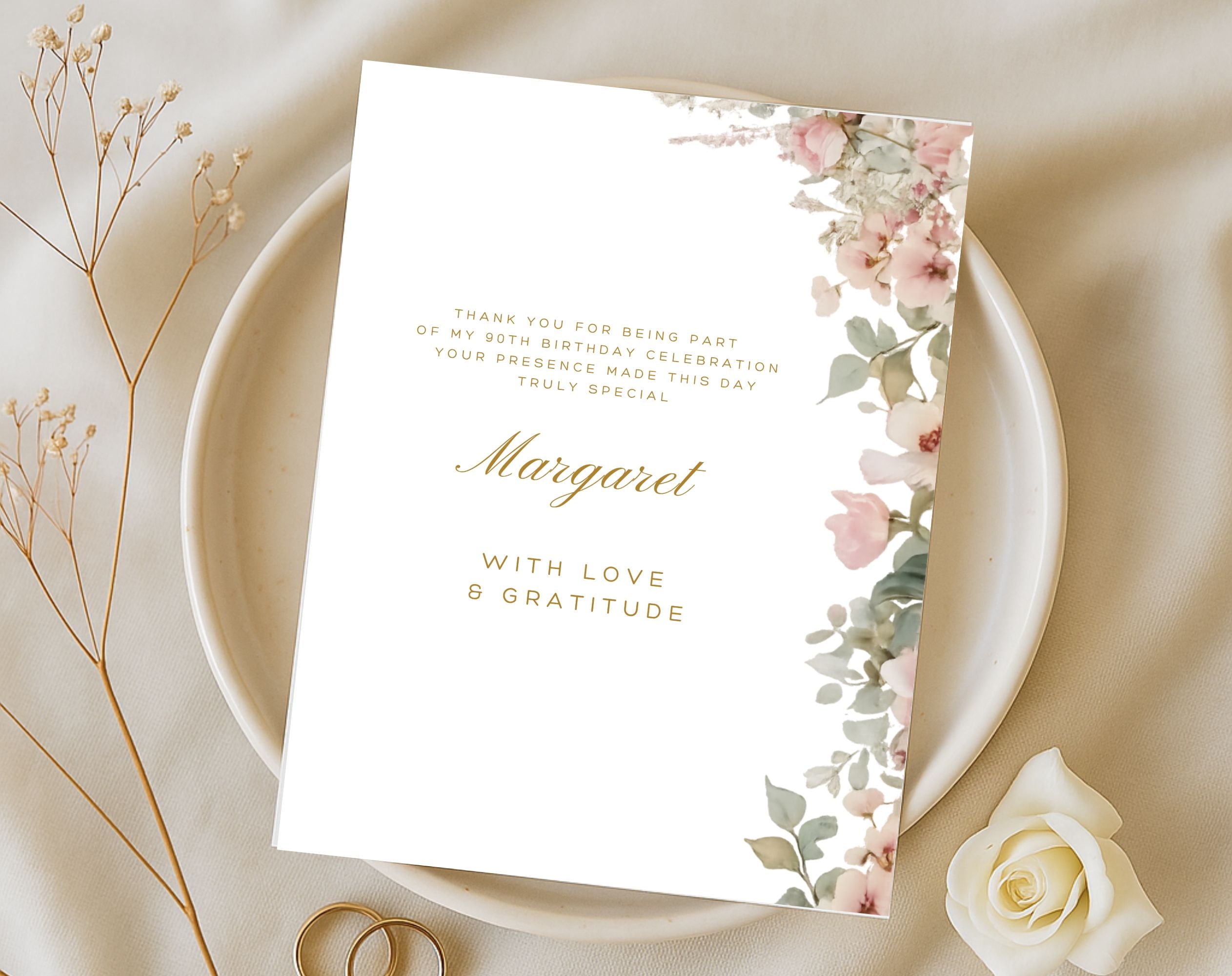 Elegant 90th Birthday Thank You Card