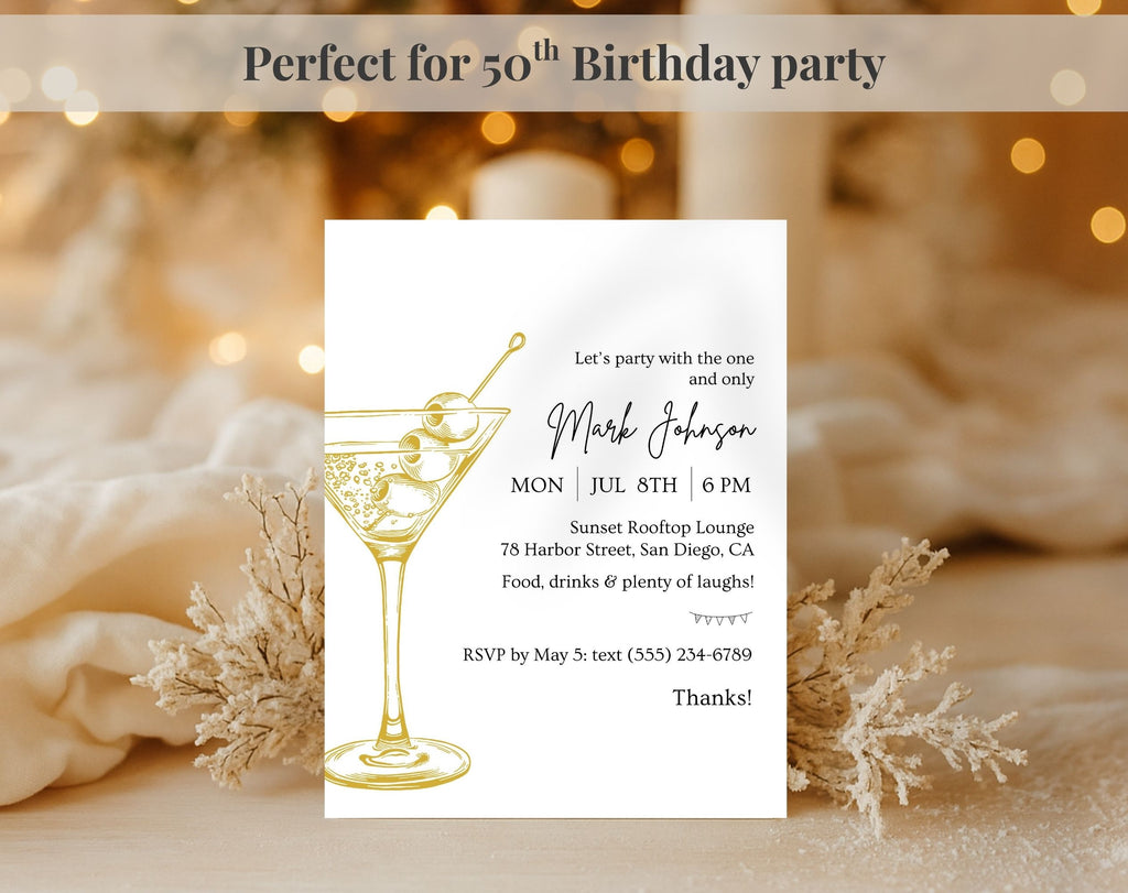 Gold Cocktail Birthday Party Invitation