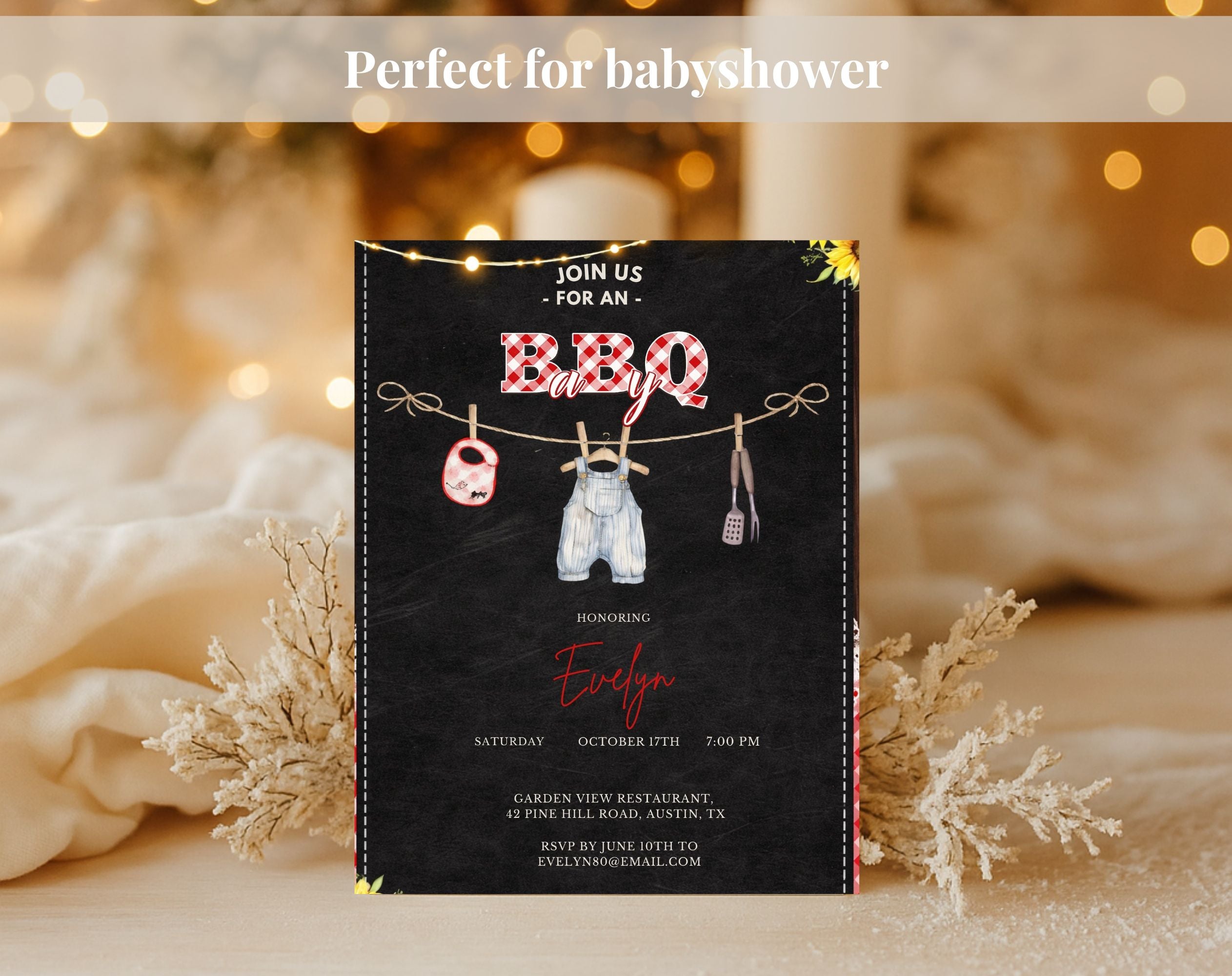 Black and Red BBQ Baby Shower Invitation