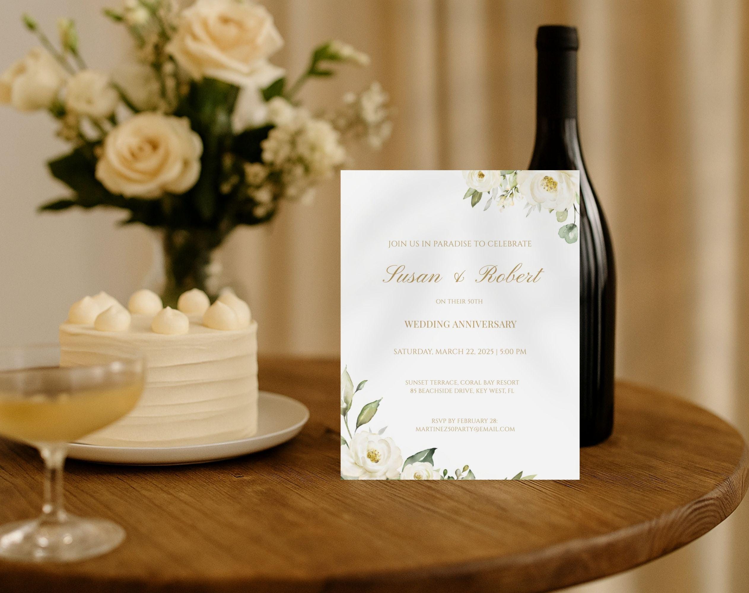 White Gold Floral 50th Wedding Anniversary