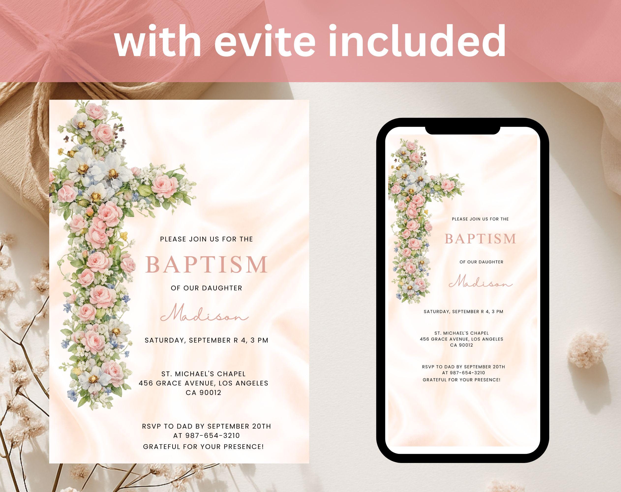 Floral Baptism invitation: