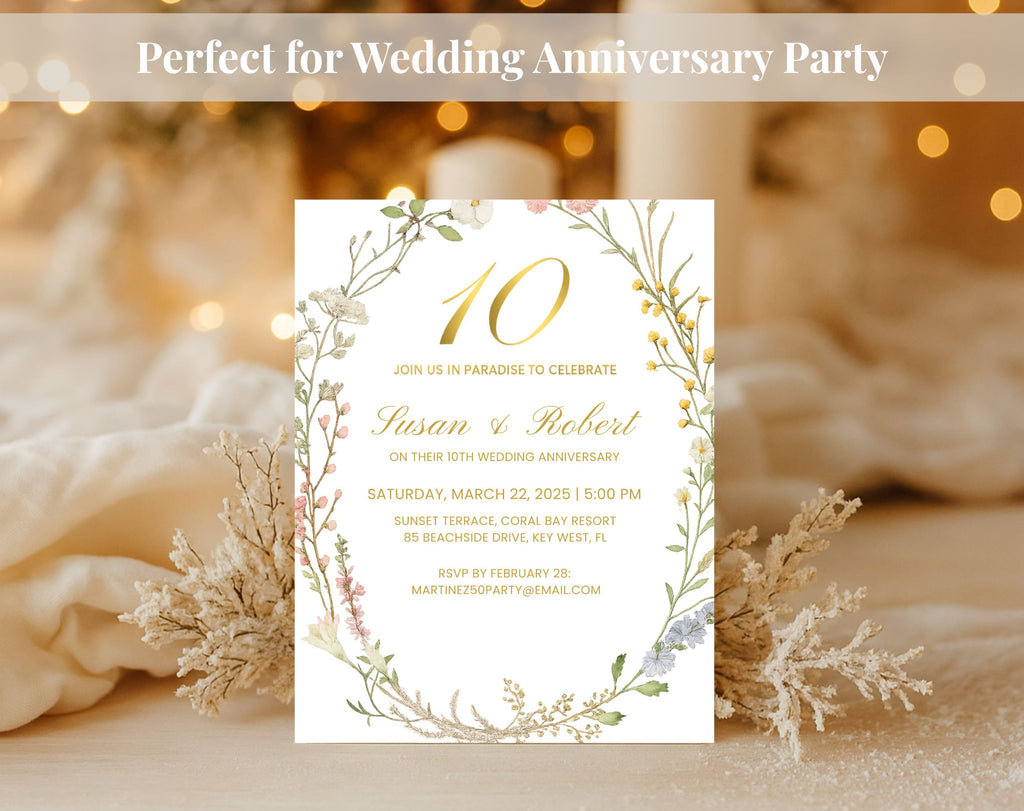 Elegant 10th Wedding Anniversary Invitation
