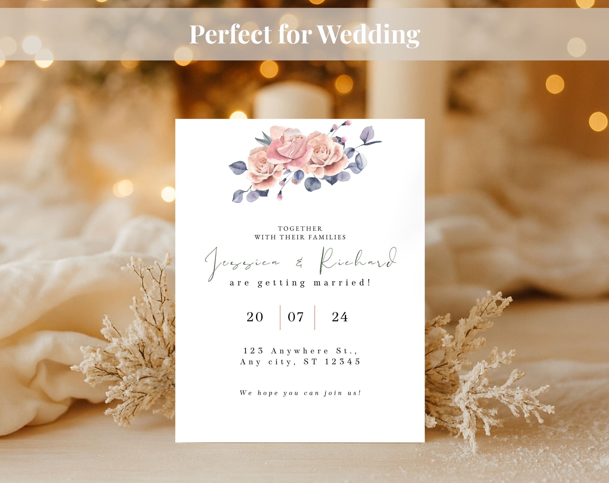 Blush Pink Floral Wedding Invitation