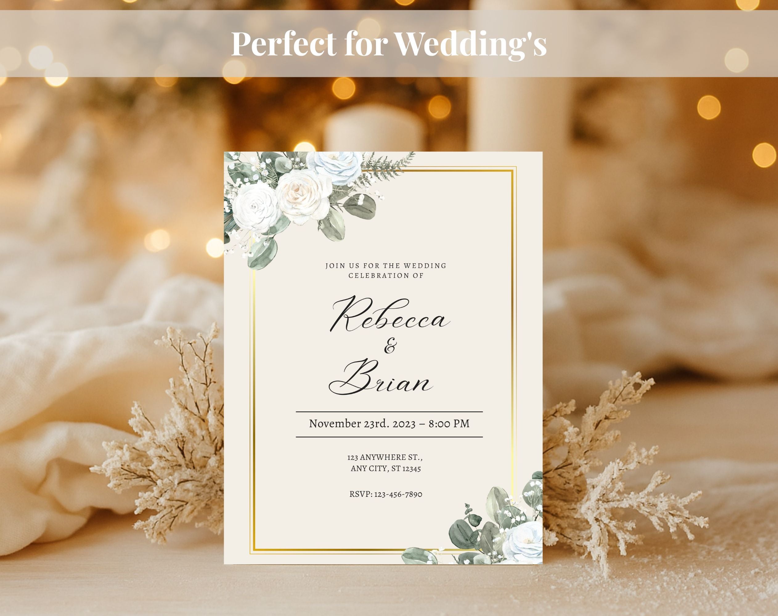 Elegant Green Floral Wedding Invitation