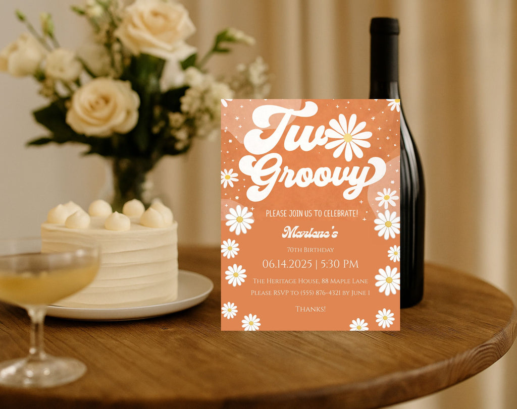 Orange Retro Groovy 70th Birthday Invitation