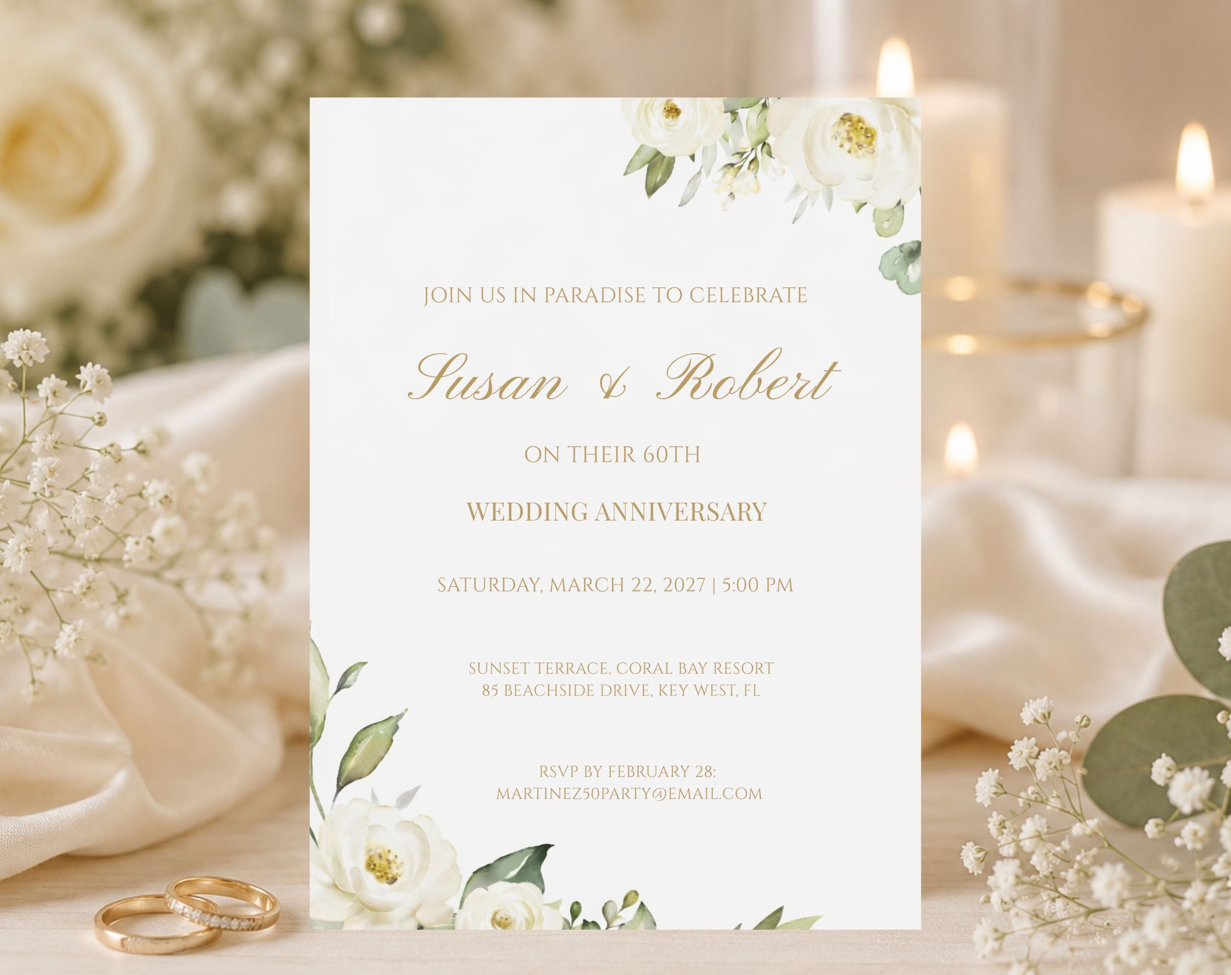 White Gold Floral 60th Wedding Anniversary